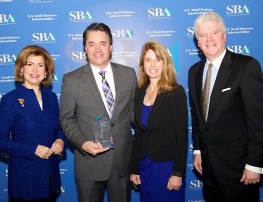 SBA Administrator Maria Contreras-Sweet, MMA Design President and COO Mitchell Wiens, Debbie Wiens and SBA Head of Investment and Innovation Mark Walsh at the Tibbetts Award ceremony on Jan. 10 (Photo Courtesy SBA)