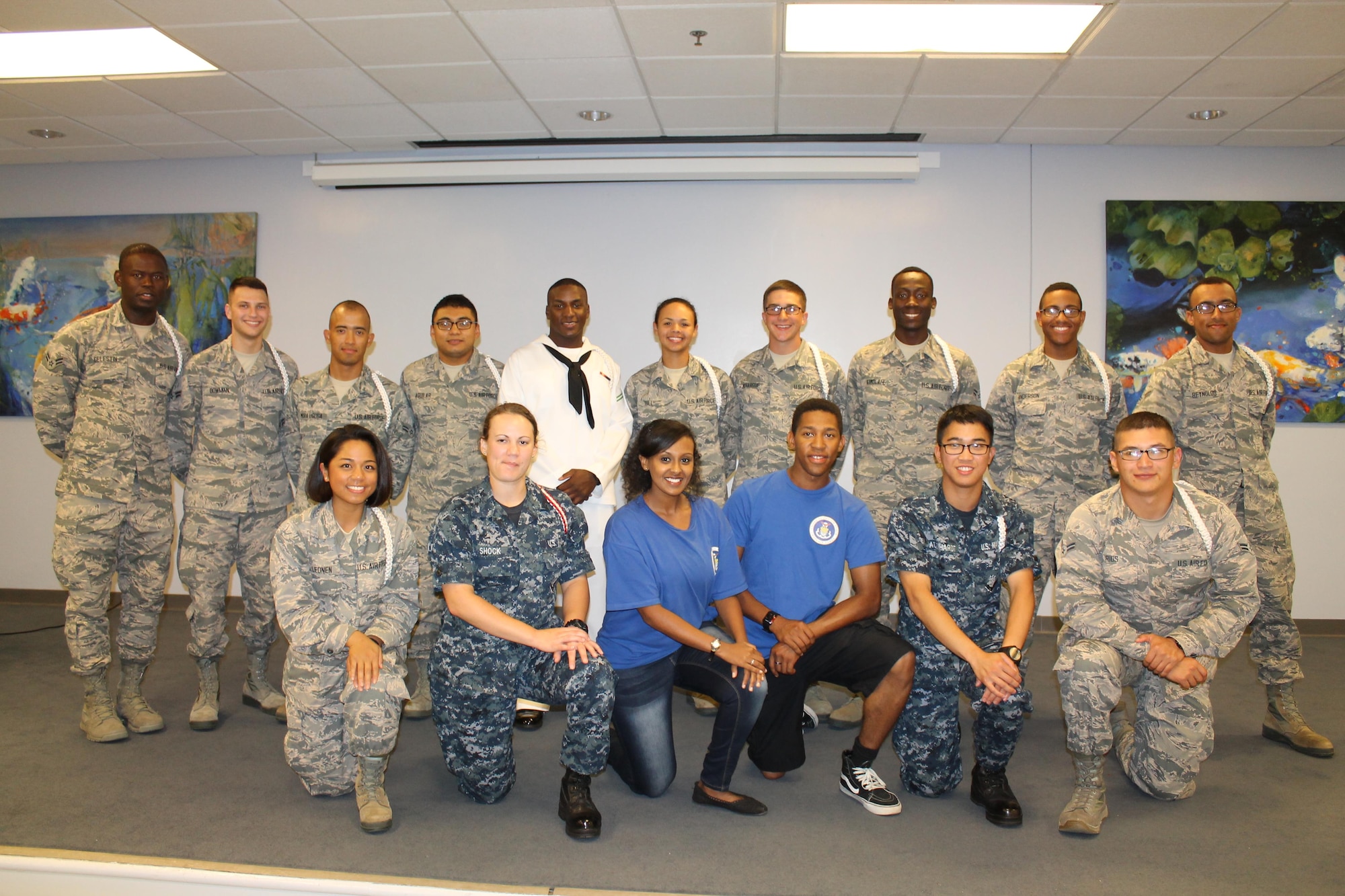 Sailors and Marines stationed at Keesler Air Force Base work with Airmen to support the 81st Training Wing Chaplain Corps through the White Rope Leadership Program. The program name came from the white aiguillette, or rope, worn by a service member who appointed to serve as a chapel assistant. (Courtesy photo)
