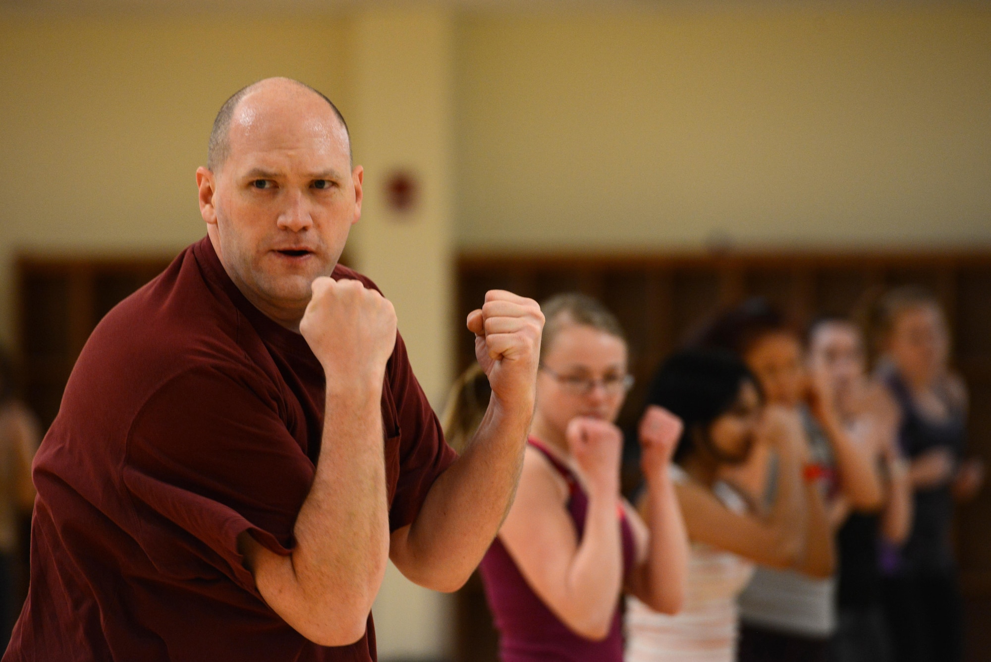 Josh Biegel, U.S. Army systems administrator, participates in the semiweekly Zumba group-exercise class at the Elmendorf Fitness Center at Joint Base Elmendorf-Richardson, Alaska, Jan. 17, 2017. All classes last approximately an hour and welcome participants of all skill levels who are 16 years older with base access. 