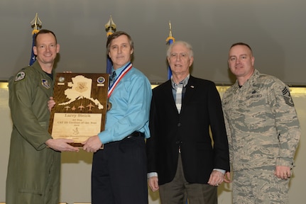 Air Force personnel assigned to the 3rd Wing are recognized during the Annual Awards Banquet hosted in Hangar 1 at Joint Base Elmendorf-Richardson, Alaska, Feb. 20, 2017. 