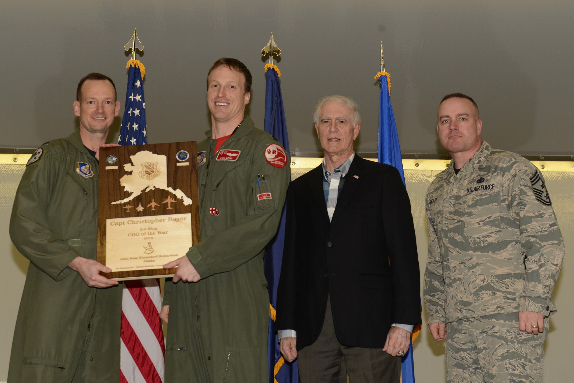 Air Force personnel assigned to the 3rd Wing are recognized during the Annual Awards Banquet hosted in Hangar 1 at Joint Base Elmendorf-Richardson, Alaska, Feb. 20, 2017. 