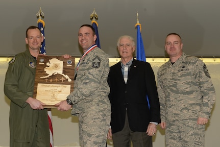 Air Force personnel assigned to the 3rd Wing are recognized during the Annual Awards Banquet hosted in Hangar 1 at Joint Base Elmendorf-Richardson, Alaska, Feb. 20, 2017. 