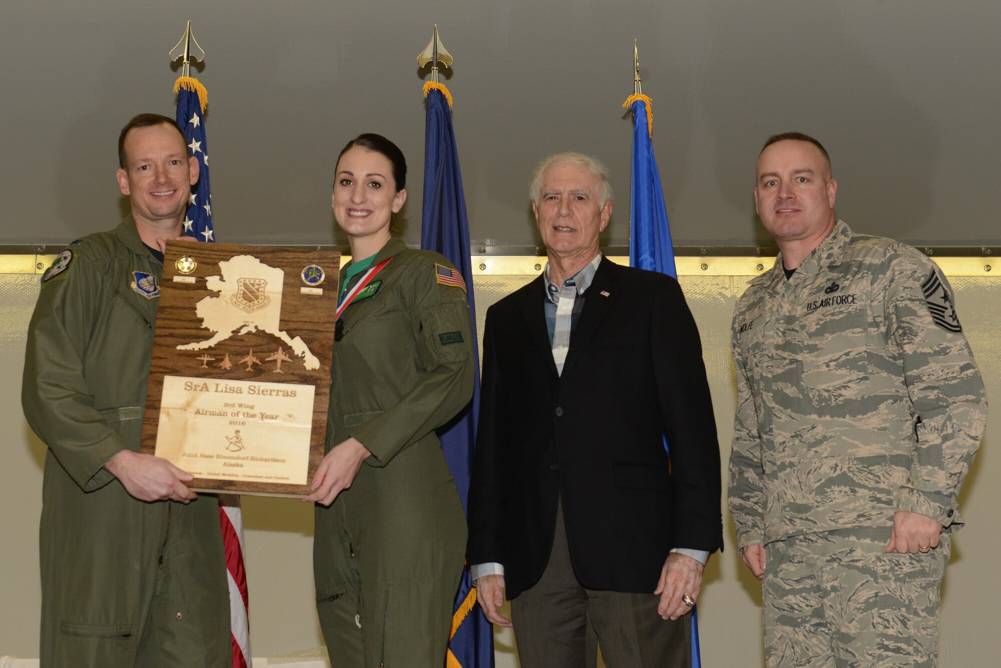 Air Force personnel assigned to the 3rd Wing are recognized during the Annual Awards Banquet hosted in Hangar 1 at Joint Base Elmendorf-Richardson, Alaska, Feb. 20, 2017. 