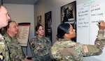 Soldiers chart differences between how fixed and growth mindset individuals approach criticism during an Executive Resilience and Performance Course on Jan. 20 at the Joint Base San Antonio-Fort Sam Houston Comprehensive Soldiers and Family Fitness Training Center.