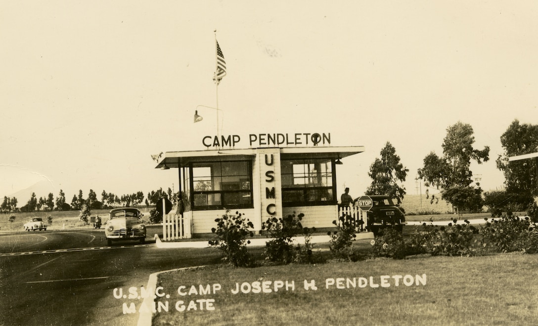 Main Gate at Marine Corps Base Camp Pendleton (date of photo unknown but assumed 1950s)