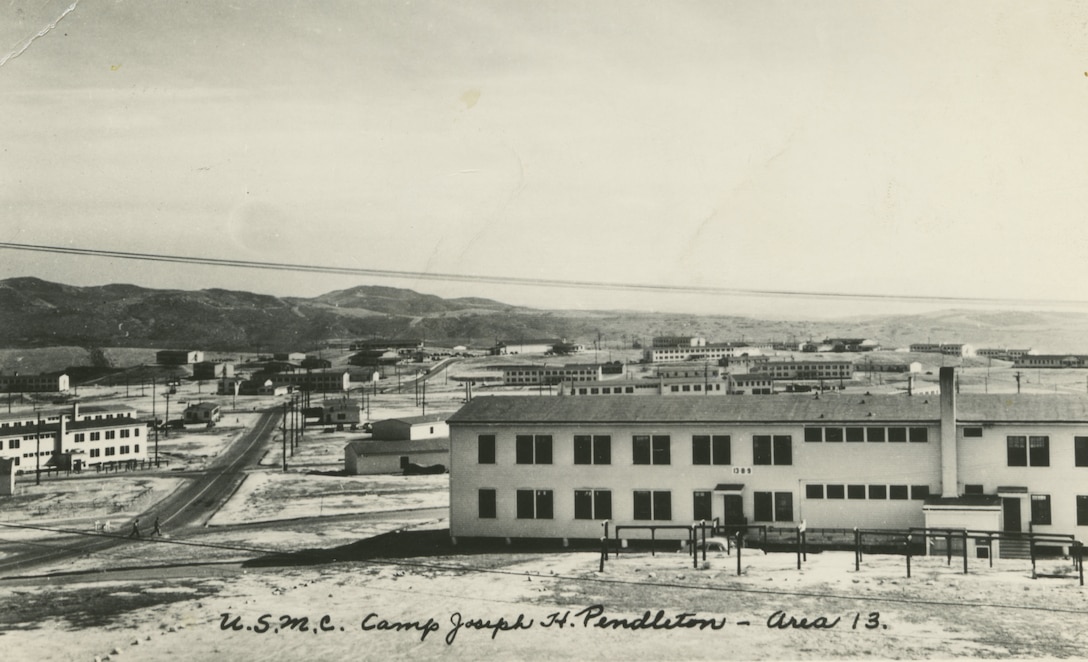 Postcard of Barracks # 13-B-9 in the 13 Area aboard Marine Corps Base Camp Pendleton (1949)