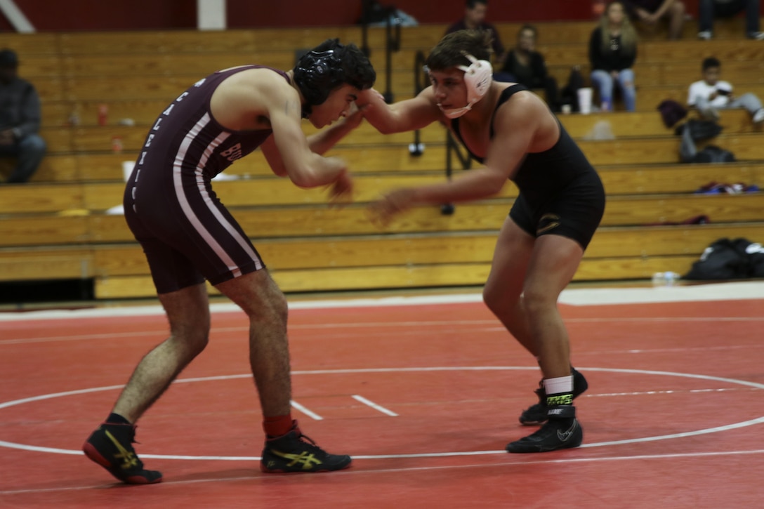Imperial High School hosts the sixth Frankie Ramos Memorial JV Wrestling Tournament, Jan. 7, 2017 in Imperial, Calif. Frankie Ramos was a Lance Cpl. in the U.S. Marine Corps and passed away March 19, 2010 while serving as a recruiting aid. The tournament was started by Tirso Lara, Frankie’s wrestling coach when he attended Imperial, in order celebrate Frankie’s life and to motivate and inspire young wrestlers in Southern California. (U.S. Marine Corps photo by Sgt. William Hester/ Released)