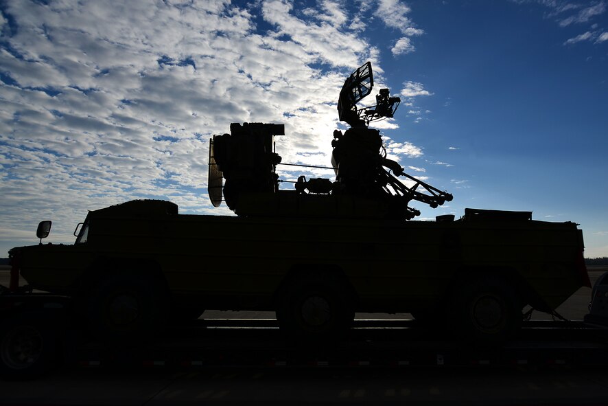 An SA-8 Gecko “Land Roll” launcher surface-to-air missile system sits on the flightline at Shaw Air Force Base, S.C., Jan. 20, 2017. The Russian-built SA-8 gave Airmen an insight into the 20th Fighter Wing’s suppression of enemy air defenses mission. (U.S. Air Force photo by Airman 1st Class Kelsey Tucker)