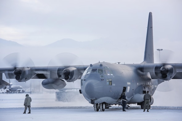 Current and former members of Alaska Air National Guard’s 211th Rescue Squadron bid farewell to the last of their HC-130N King Jan. 17, 2017, as it departed for Patrick Air Force Base, Fla. The older HC-130N’s are scheduled to be replaced with four new HC-130J Combat King II aircraft which are currently being manufactured at Lockheed Martin in Georgia. (U.S. Air National Guard photo/Staff Sgt. Edward Eagerton)