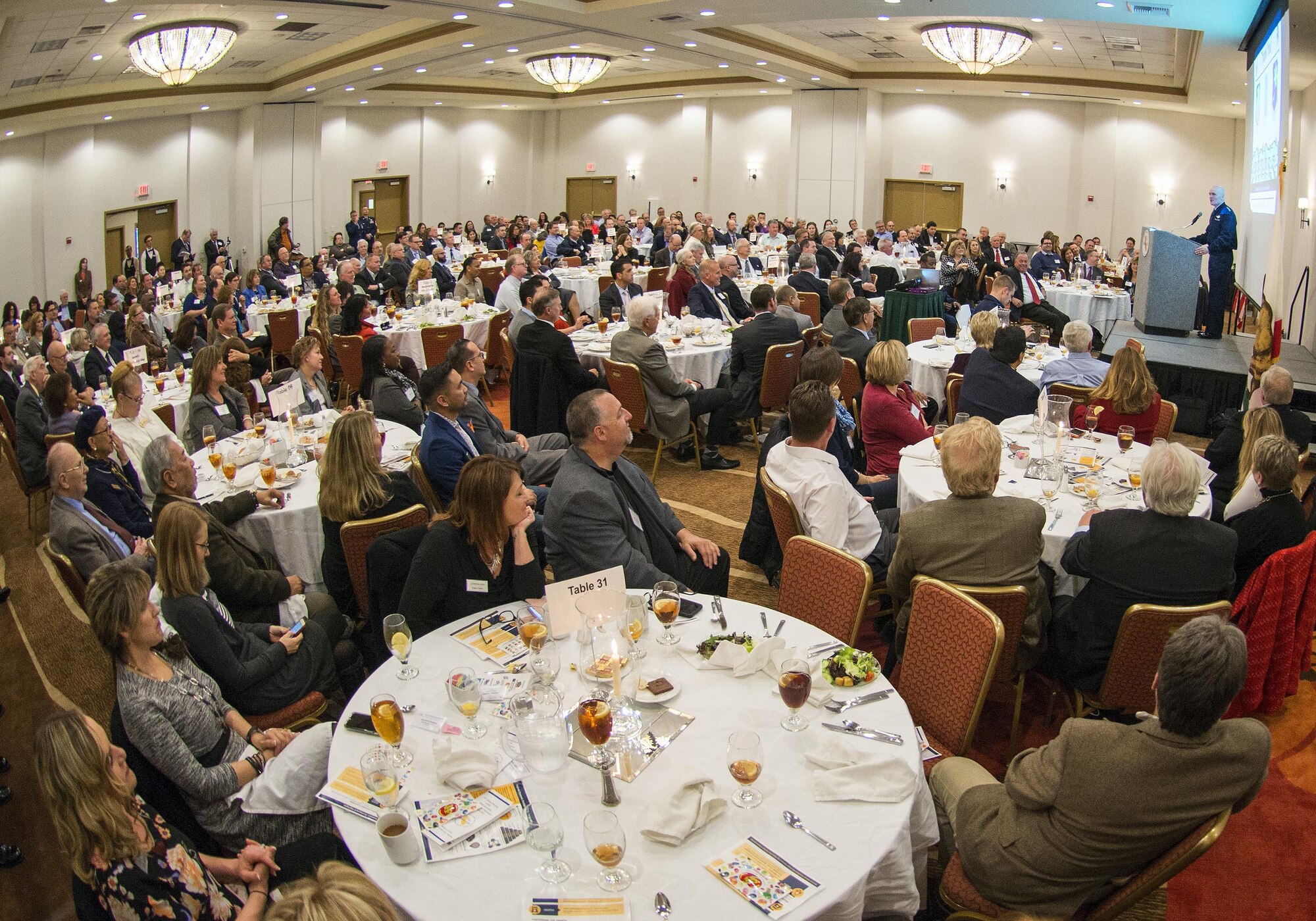 Gen. Carlton D. Everhart II, Air Mobility Command, commander, Scott Air Force Base, Ill., was the guest speaker at the Solano County Economic Development Corporation’s annual luncheon held in Fairfield, Calif.  Everhart congratulated the organization on its efforts to bring 2 squadrons of KC-46A Pegasus aircraft to Travis Air Force Base, Calif.   KC-46A Pegasus is one of the Air Force’s newest acquisitions designed to modernize the aerial refueling fleet.   The luncheon was held Jan. 19, 2017.   (US Air Force  photo/T.C. Perkins Jr.)