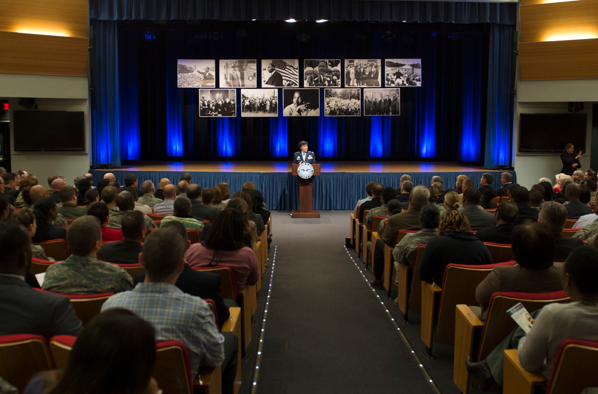 Lt. Gen. Stayce Harris, assistant vice chief of staff and director, Air Staff, speaks at the Dr. Martin Luther King, Jr. Observance in the Pentagon Auditorium, Washington, D.C. Jan 25, 2017. (U.S. Air Force photo/Andy Morataya)