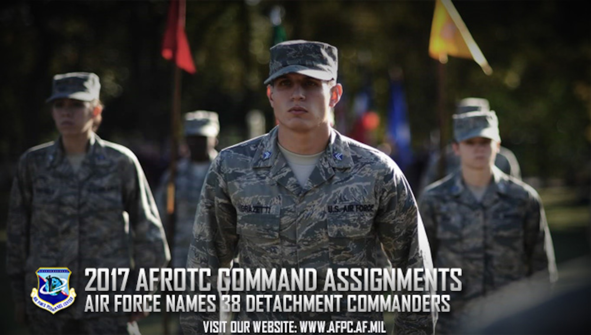 Thirty-eight officers from active duty, the Reserve and Guard have been selected as Air Force Reserve Officer Training Corps detachment commanders in schools across the nation. The commanders will report to their new assignments this summer. (U.S. Air Force graphic by Kat Bailey)
