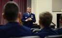 Col. Franz Plescha, U.S. Air Force retired, speaks to the graduates of Specialized Undergraduate Pilot Training Class 17-04 at their graduation ceremony Jan. 20, 2017, at the Kaye Auditorium on Columbus Air Force Base, Mississippi. Plescha came down from the stage to directly interface with the graduates and give them three pieces of advice to serve them in their careers. (U.S. Air Force photo by Senior Airman John Day)