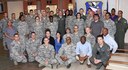 Members from the 14th Medical Group Biomedical Sciences Corps organizations pause for a photo to celebrate BSC Week Jan. 23, 2017, at Columbus Air Force Base, Mississippi. BSC Week ran from Jan. 23-27 and highlighted their 52nd anniversary. The BSC contains the aerospace and operational physiology, biomedical laboratory, bioenvironmental engineering, optometry, pharmacy, physical therapy, physician assistant, public health, psychology and social work. (U.S. Air Force photo by Sharon Ybarra)