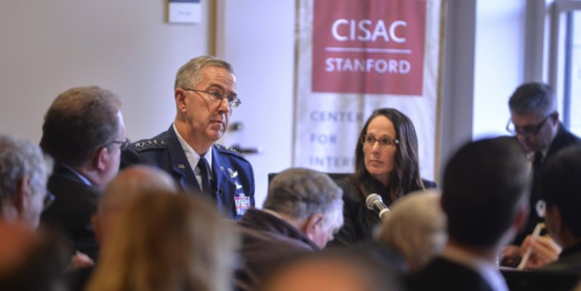 Air Force Gen. John E. Hyten, commander of U.S. Strategic Command, speaks at Stanford University’s Center for International Security and Cooperation in California, Jan. 24, 2017. Courtesy photo by Rod Searcey