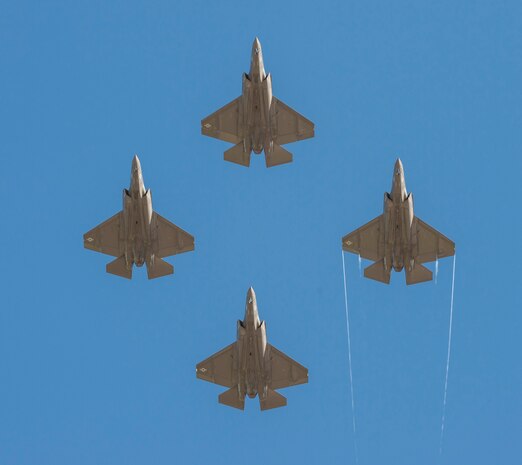 LEMOORE, Calif. (Jan. 25, 2016) Four F-35C Lightning II joint strike fighters fly in formation over Naval Air Station Lemoore. The F-35C will enhance the flexibility, power projection, and strike capabilities of carrier air wing and joint task forces. (U.S. Navy photo by Mass Communication Specialist 3rd Class Zachary Eshleman/Released)