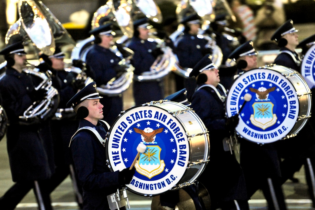 Members of the U.S. Air Force Band march in the 57th Presidential Inauguration parade in Washington, D.C., Jan. 21, 2013. (Department of Defense photo/EJ Hersom/released)