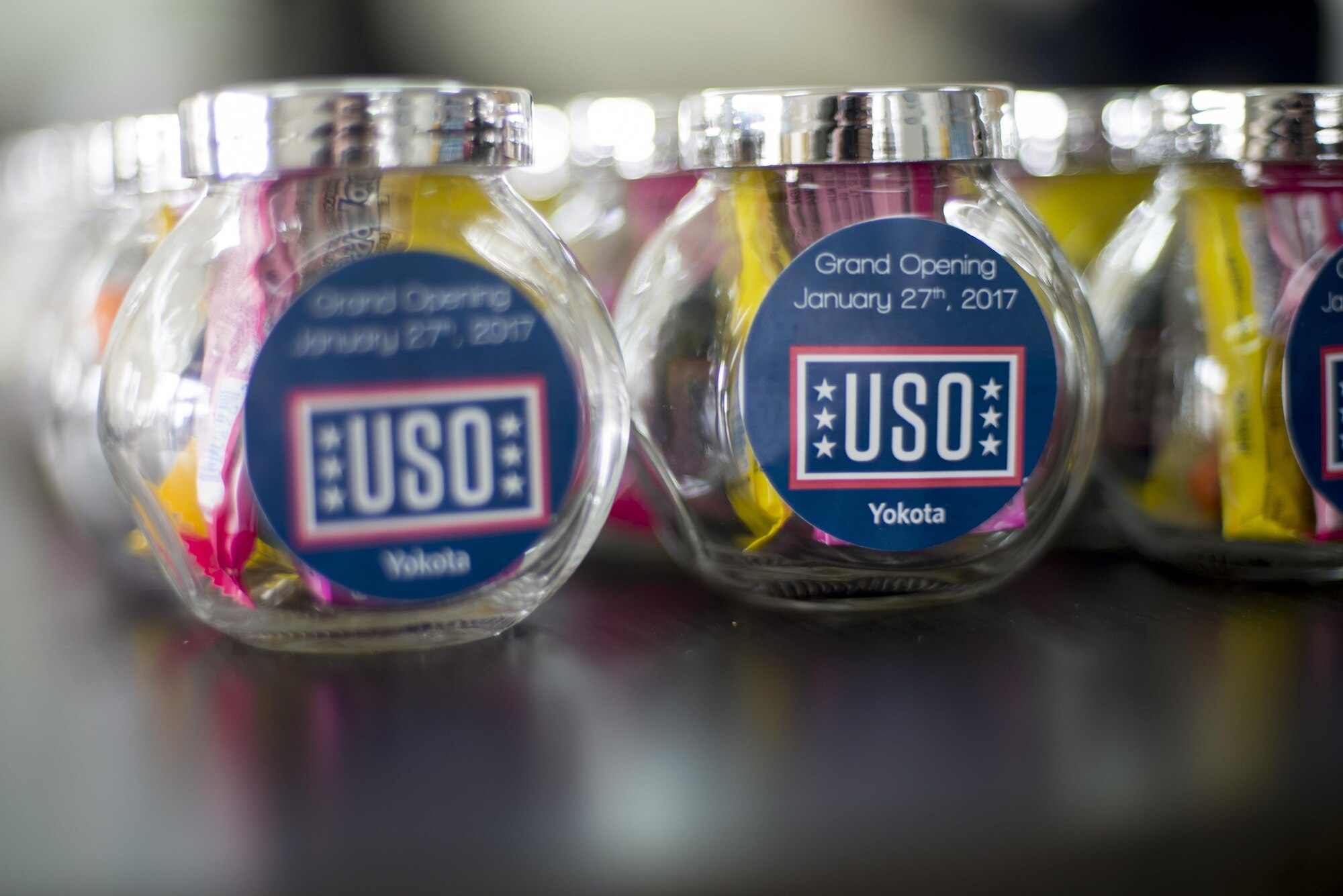 United Service Organizations snacks are displayed on a table at the newly established USO center at Yokota Air Base, Japan, Jan. 27, 2017. The USO was founded by Theodore Roosevelt on Feb. 4, 1941. (U.S. Air Force photo by Senior Airman David C. Danford)