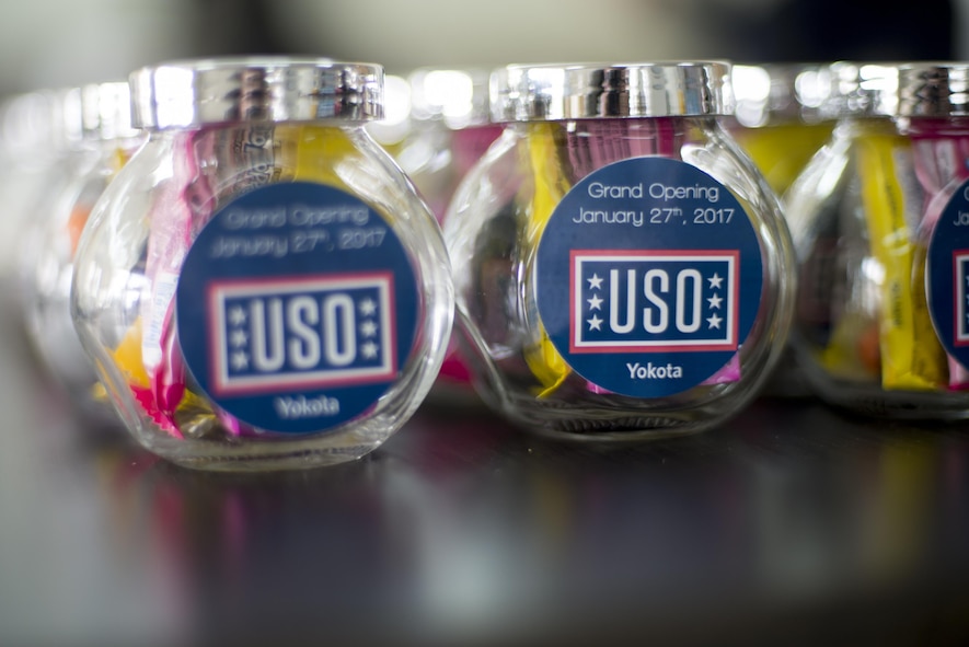 United Service Organizations snacks are displayed on a table at the newly established USO center at Yokota Air Base, Japan, Jan. 27, 2017. The USO was founded by Theodore Roosevelt on Feb. 4, 1941. (U.S. Air Force photo by Senior Airman David C. Danford)