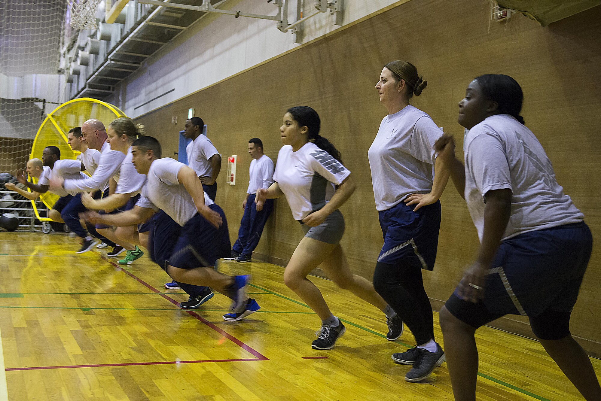 Members of the 374th Medical Group participate in the Biomedical Sciences Corps appreciation week dodgeball event at Yokota Air Base, Japan, Jan. 24, 2017. The BSC is made up of 17 career specialties who work together to provide a broad base of clinical and scientific expertise for the Air Force Medical Service. (U.S. Air Force photo by Senior Airman David C. Danford)