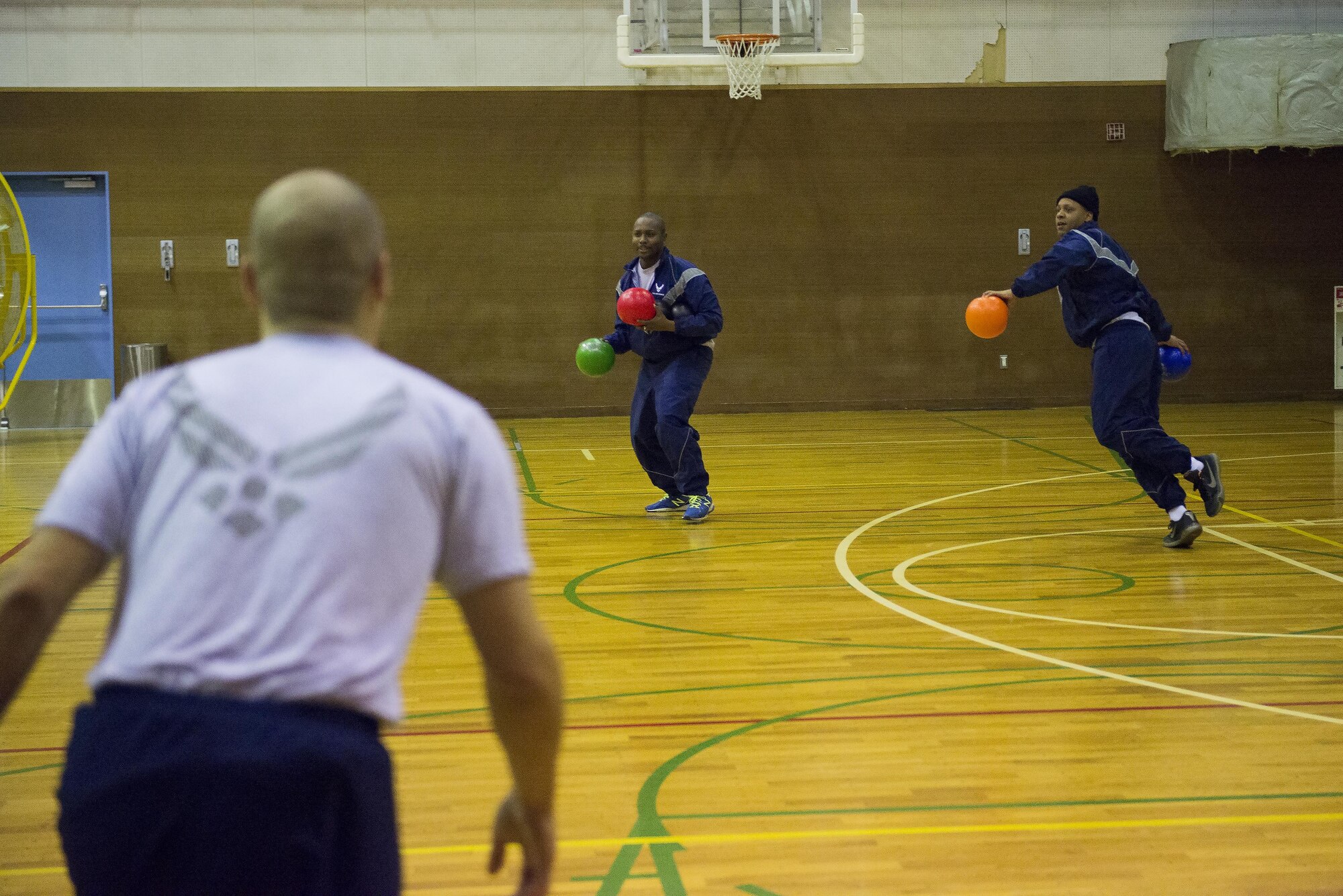 Members of the 374th Medical Group participate in the Biomedical Sciences Corps appreciation week dodgeball event at Yokota Air Base, Japan, Jan. 24, 2017. The BSC is made up of 17 career specialties who work together to provide a broad base of clinical and scientific expertise for the Air Force Medical Service. (U.S. Air Force photo by Senior Airman David C. Danford)