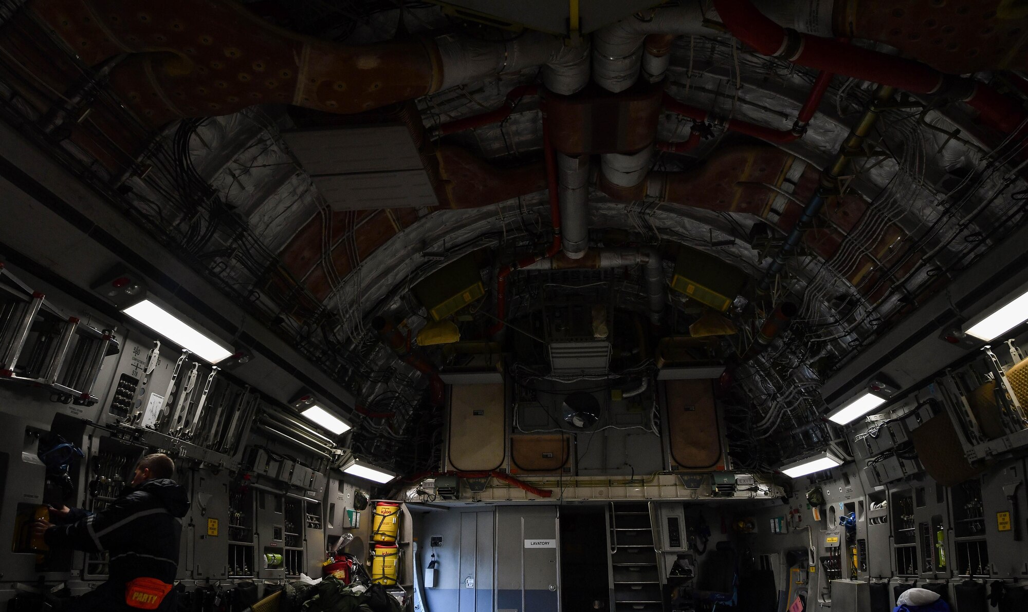 Staff Sgt. Zachary Rodewig, 721st Aircraft Maintenance Squadron C-5 Galaxy crew chief, inspects a C-17 Globemaster III before it can be cleared for departure at Ramstein Air Base, Germany, Jan. 24, 2017. All Airmen within the 721st AMXS must be qualified on C-17 Globemaster III and C-5 aircraft as they are responsible for inspecting, repairing, and servicing all C-17 and C-5 aircraft that come through Ramstein. (U.S. Air Force photo by Senior Airman Tryphena Mayhugh)
