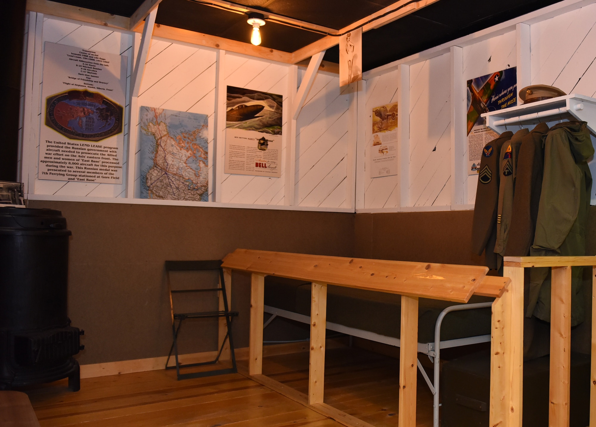 A mock-up of a World War II Army barrack is one of many exhibits on display at the Malmstrom Historic Exhibit and Air Park at Malmstrom Air Froce Base, Mont.  The museum contains more than 400 items on display that depict the history of Malmstrom and the Minuteman missile program.  (Air Force photo/Jason Heavner)