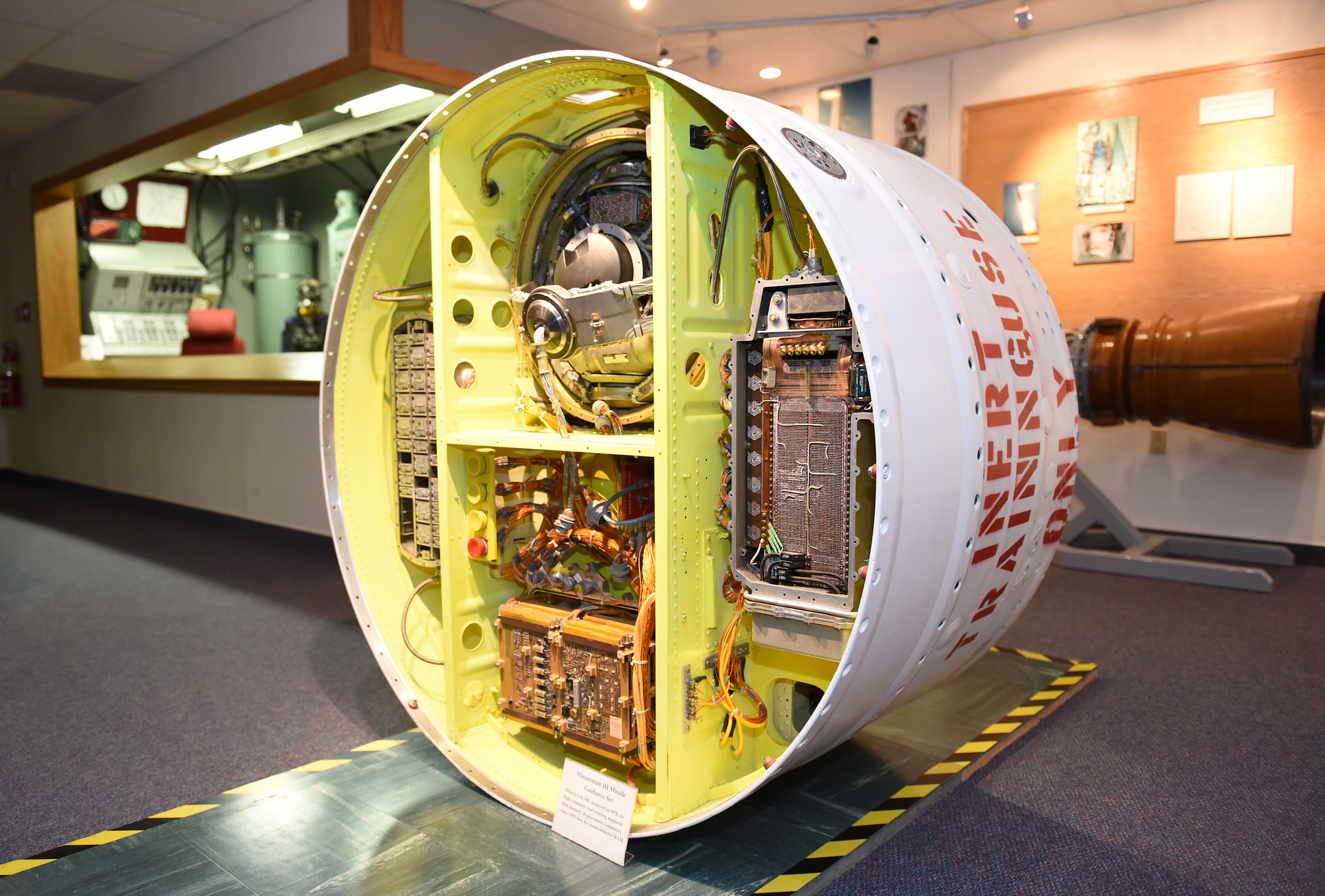 A Minuteman III missile guidance assembly is one of many exhibits on display at the Malmstrom Exhibit and Air Park at Malmstrom Air Force Base, Mont.  The museum contains more than 400 items on display that depict the history of Malmstrom and the Minuteman missile program.  (Air Force photo/Jason Heavner)