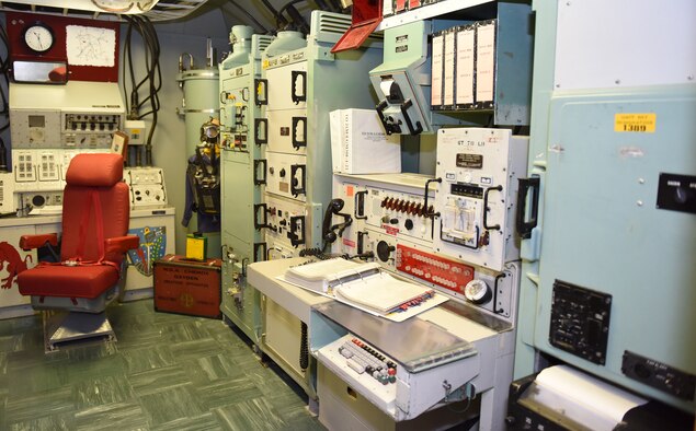 A model of a launch control center console is one of many exhibits on display at the Malmstrom Historic and Air Park at Malmstrom Air Force Base, Mont.  The museum contains more than 400 items on display that depict the history of Malmstrom and the Minuteman missile program.  (Air Force photo/Jason Heavner)