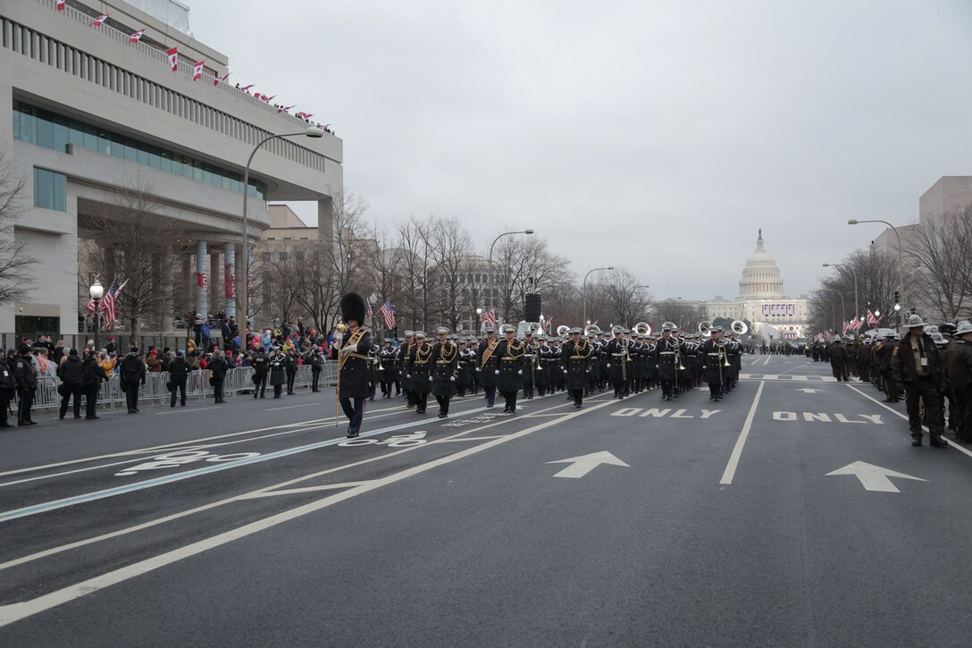 On Jan. 20, 2017, "The President's Own" U.S. Marine Band performed during the Inaugural Parade for President Donald Trump. (U.S. Marine Corps photo by Master Sgt. Amanda Simmons/released)