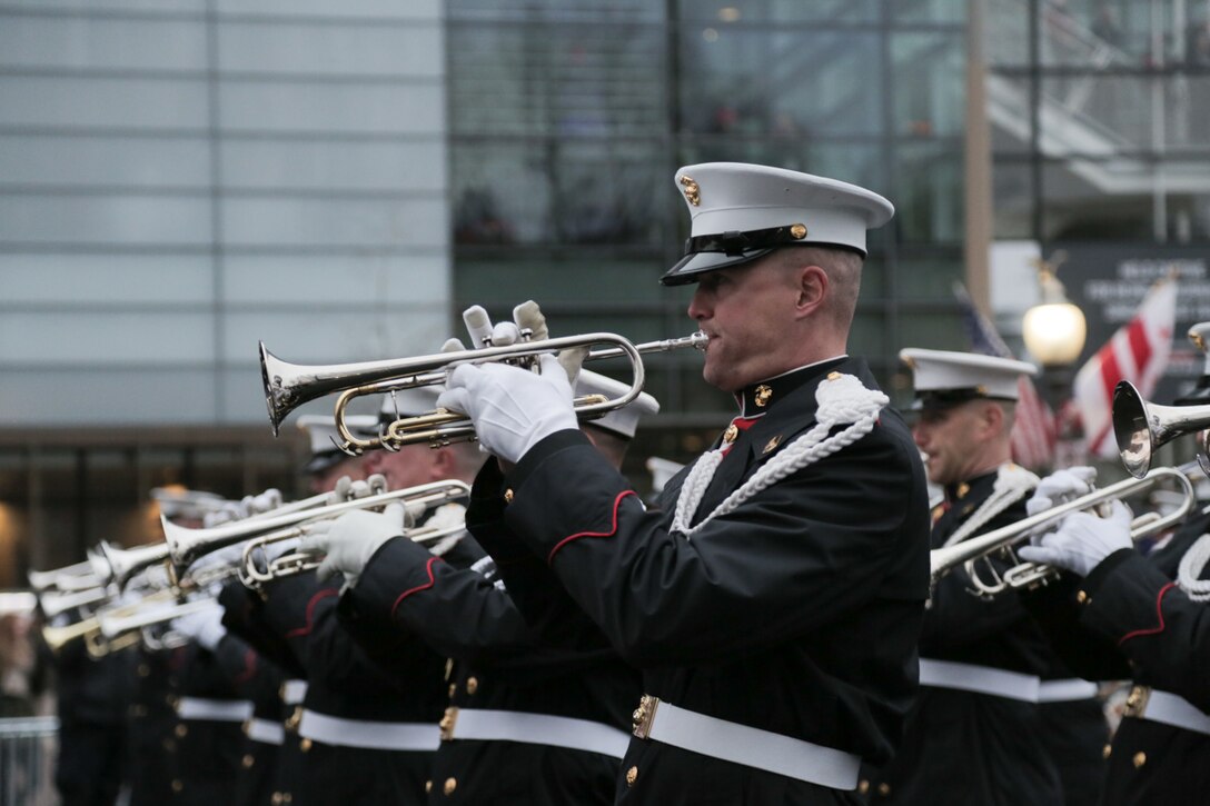 On Jan. 20, 2017, "The President's Own" U.S. Marine Band performed during the Inaugural Parade for President Donald Trump. (U.S. Marine Corps photo by Master Sgt. Amanda Simmons/released)