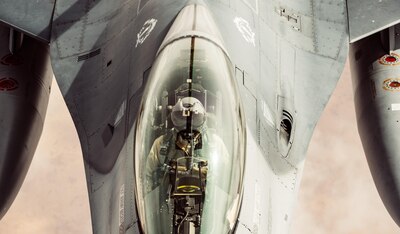 A U.S. Air Force F-16 Fighting Falcon refuels from a 340th Expeditionary Air Refueling Squadron KC-135 Stratotanker over Iraq, Jan. 18, 2017. The 340th EARS extended the fight against Da'esh by delivering fuel to U.S. Air Force F-16 Fighting Falcons and a U.S. Air Force E-3 Sentry. (U.S. Air Force photo by Senior Airman Jordan Castelan)