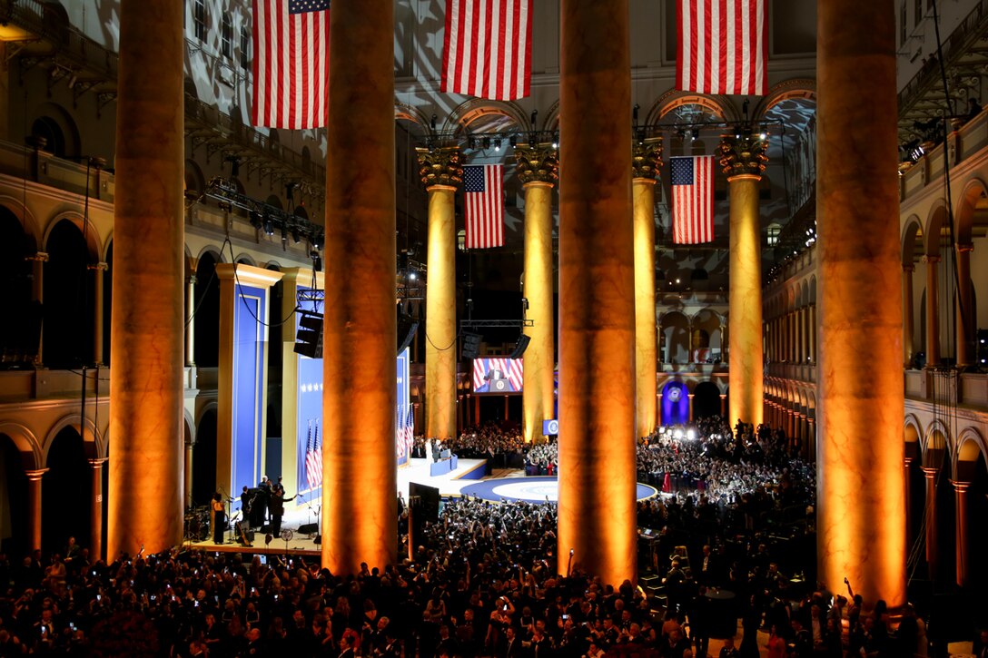On Jan. 20, 2017, "The President's Own" U.S. Marine Band performed for the Salute our Armed Services Inaugural Ball with for President Donald Trump. (U.S. Marine Corps photo by Gunnery Sgt. Rachel Ghadiali/released)