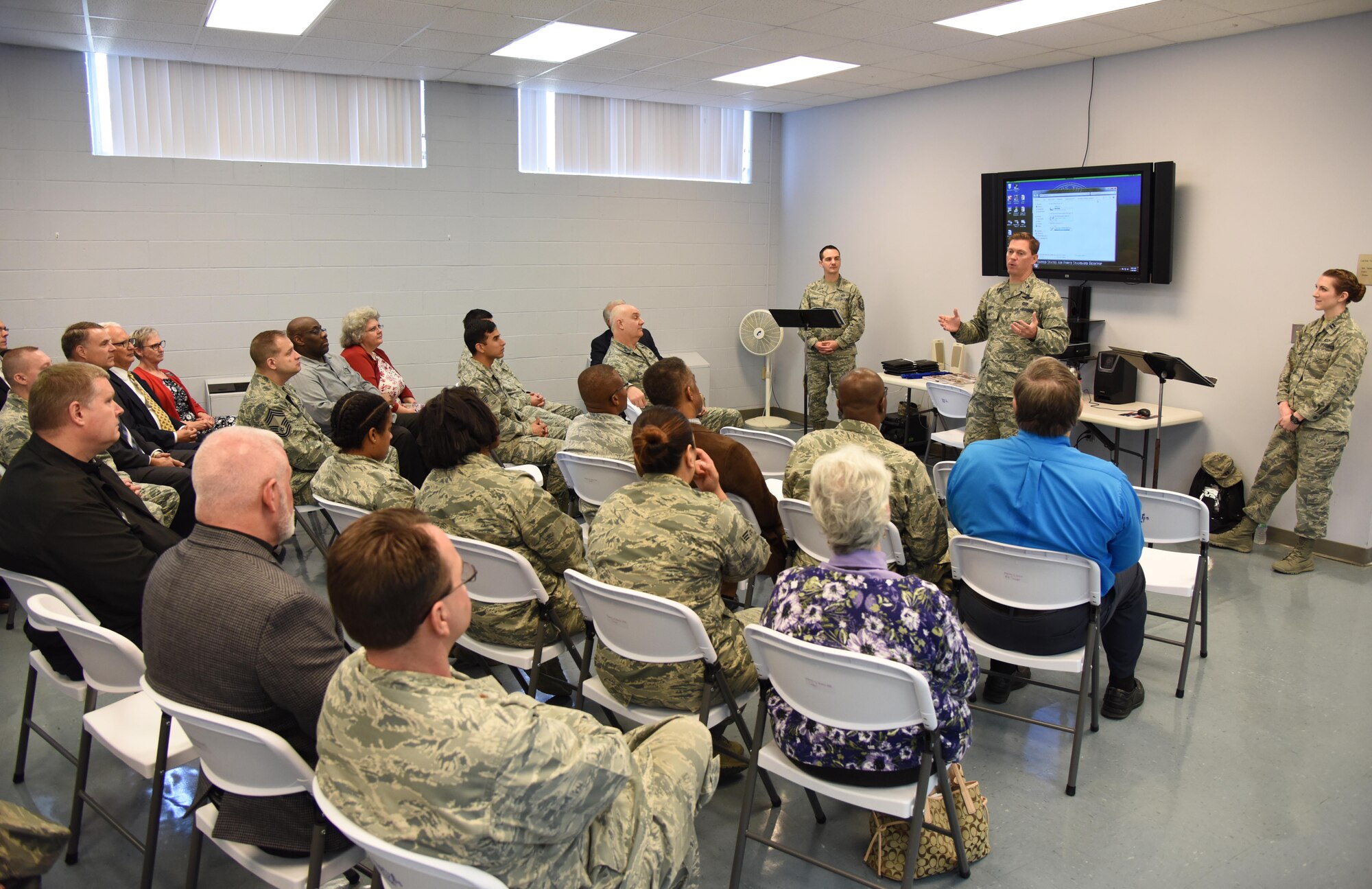 Col. C. Mike Smith, 81st Training Wing vice commander, welcomes guests to the Larcher Chapel during a Clergy Day event Jan. 26, 2017, on Keesler Air Force Base, Miss. Local religious organizations visited Keesler to build a stronger relationship with members of the 81st TRW Chapel. The event included lunch, a tour of the Fishbowl inside the Levitow Training Support Facility and the Keesler Medical Center. (U.S. Air Force photo by Kemberly Groue)