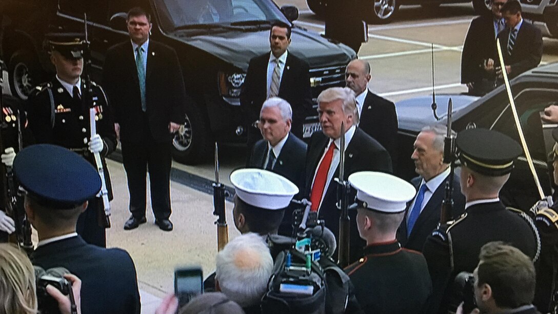President and Commander in Chief Donald J.Trump and Vice President  Mike Pence join Defense Secretary Jim Mattis for an honor cordon at the Pentagon. The president visited the Pentagon for meetings and to  administer a ceremonial swearing-in for the defense secretary.
