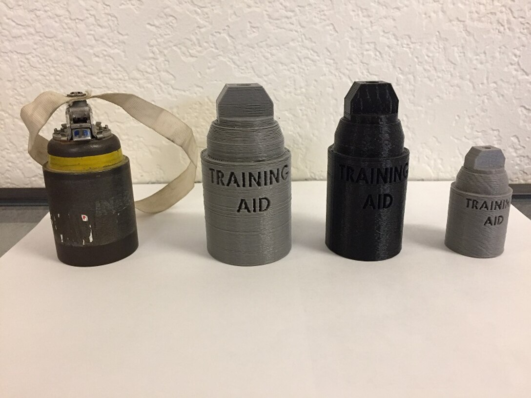 The Explosive Ordnance Disposal Advanced Training Center (EODATC) recently used a local 3D printer to generate training aids for the Supervisor Class 2017010.  The locally produced M-42 sub-munition training aids will be implemented into scenarios designed to evaluate the EOD element response leader. 