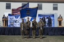 Volunteers dressed in the Air Force's past uniforms present the colors during Airman Heritage Museum's 60th anniversary celebration Jan. 26 at Joint Base San Antonio-Lackland, Texas.