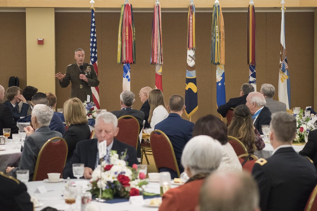 Marine Gen. Joseph F. Dunford Jr., chairman of the Joint Chiefs of Staff, hosts a luncheon for the Congressional Medal of Honor Society in Washington D.C., Jan. 19, 2017. The Congressional Medal of Honor Society is made up Medal of Honor recipients, and they are honored guests at every inauguration. They will sit on the dais on the steps of the Capitol tomorrow as President-elect Donald J. Trump takes the oath of office. DoD Photo by Navy Petty Officer 2nd Class Dominique A. Pineiro
