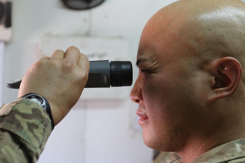 1st Lt. Brian Mutas, the petroleum operations officer for the Nevada National Guard’s 17th Sustainment Brigade, tests the purity of a JP 8 fuel sample he recently collected. Mutas, a resident of San Francisco, California, is responsible for overseeing fuel logistics in Afghanistan, Iraq and Jordan as part of the 20-country Central Command area of operations. (U.S. Army photo by Sgt. Brandon Hubbard, USARCENT Public Affairs)