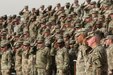 Lt. Gen. Michael X. Garrett, commander U.S. Army Central, and Maj. Gen. Blake C. Ortner, 29th Infantry Division commander salute the colors during the playing of the national anthem during a transfer of authority ceremony at Camp Arifjan, Kuwait Dec. 19, 2016. (U.S. Army by Sgt. Brandon Hubbard)