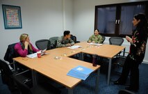 Participants of the 7 Habits of Successful Families class discuss family habits on Ramstein Air Base, Germany, Jan. 25, 2017. The 86th Medical Operations Squadron Family Advocacy Program hosted the class to help military service members better develop and understand the values, views, and habits of themselves and their families. (U.S. Air Force photo by Airman 1st Class Savannah L. Waters)