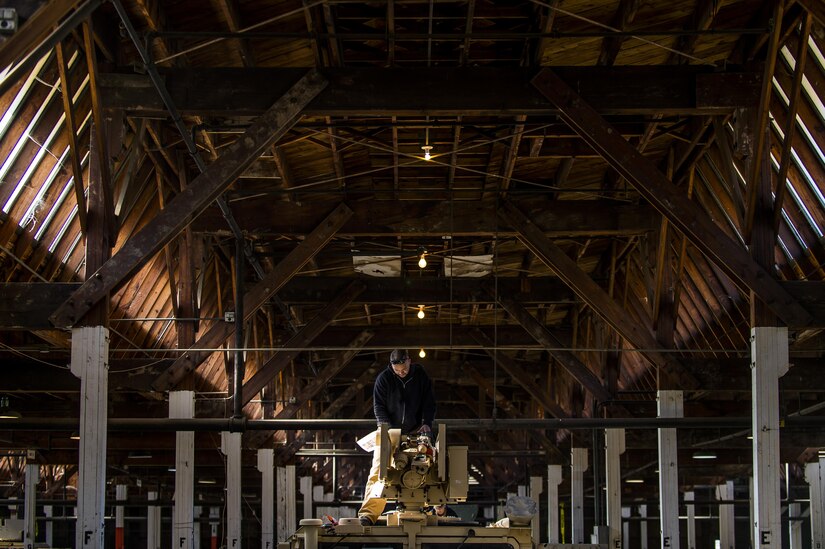 The Common Remotely Operated Weapon Station (CROWS) is mounted on top of a High Mobility Multipurpose Wheeled Vehicle during a fielding to U.S. Army Reserve units at Fort Chaffee, Arkansas, Jan. 23-27, as part of a four-part fielding process intended to field CROWS to more than 25 Army Reserve units this fiscal year. The CROWS is a remote-controlled system compatible with four major crew-serve weapons, and it was developed to keep gunners safe within the vehicle while engaging enemy targets. (U.S. Army Reserve photo by Master Sgt. Michel Sauret)