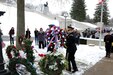 Brigadier Gen. Stephen E. Strand, right, deputy commanding general for the 88th Regional Support Command, places a wreath at the President William McKinley bust on behalf of the President of the United States during the ceremony marking McKinley's birthday, Jan. 28, 2017. Assisting Strand is Chaplain (Maj.) Scott Hagen, the deputy command chaplain for the 88th RSC.