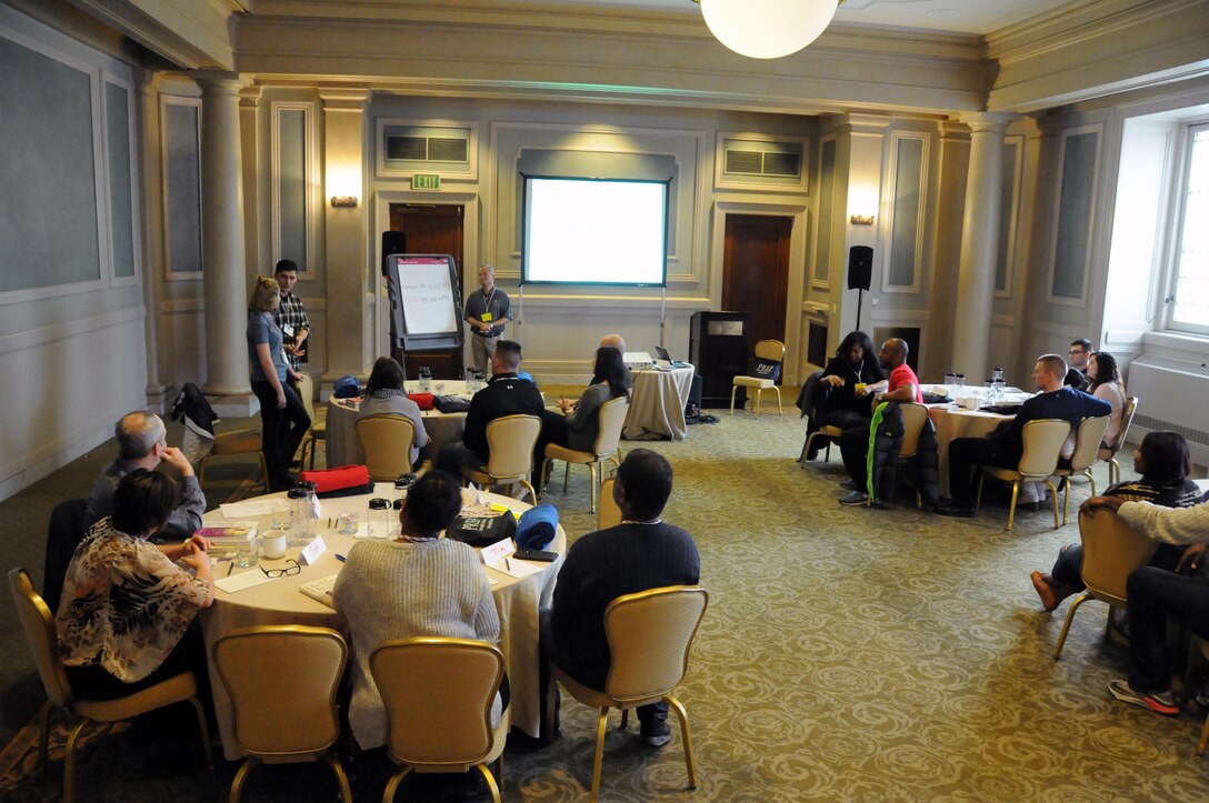 Sgt. Jonathan and Spc. Amanda Jara, currently living in Utica, New York, introduce themselves during a 99th Regional Support Command Strong Bonds event Jan. 27-29 in Baltimore, Maryland.  Jonathan is an information technology specialist with the U.S. Army Reserve’s 865th Combat Support Hospital, and Amanda is assigned to the U.S. Army Reserve’s 393rd Medical Logistics Company as a medical logistics specialist.  Strong Bonds is a unit-based, chaplain-led program which assists commanders in building individual resiliency by strengthening the Army Family. The core mission of the Strong Bonds program is to increase individual Soldier and Family member readiness through relationship education and skills training.