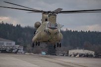 U.S. Army Reserve CH-47 helicopter pilots come in for a landing at Joint Base Lewis-McChord, Wash., Jan. 26, 2017. The pilots and their crew were supporting forward area refueling point training with U.S. Army Soldiers assigned to 16th Combat Aviation Brigade, 7th Infantry Division to help prepare the unit for its upcoming mission in Afghanistan. 
