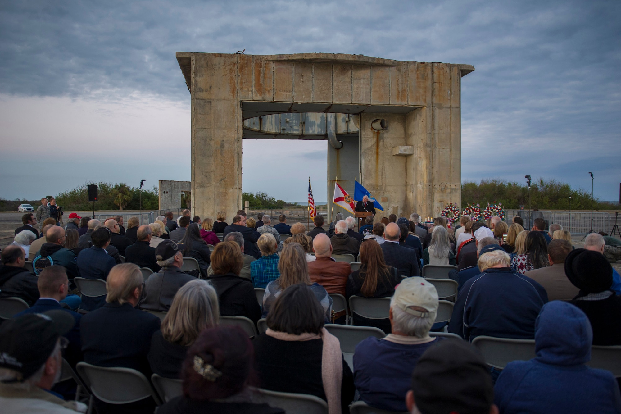 Three former space pioneers were honored during the 50th annual Apollo 1 Memorial Ceremony Jan. 27, 2017, at Space Launch Complex 34, Cape Canaveral Air Force Station, Fla. (U.S. Air Force photo/Phil Sunkel) 