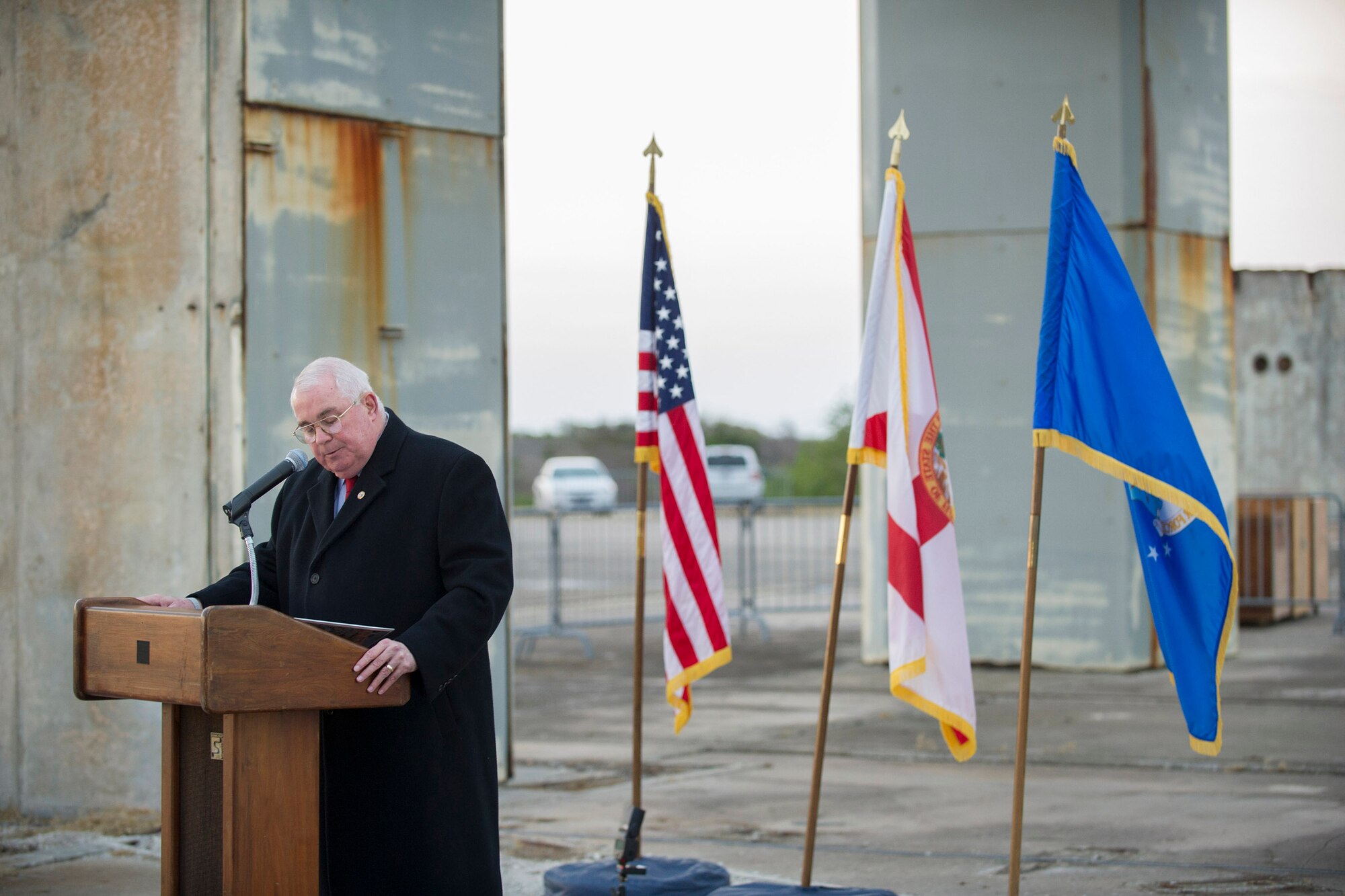 Three former space pioneers were honored during the 50th annual Apollo 1 Memorial Ceremony Jan. 27, 2017, at Space Launch Complex 34, Cape Canaveral Air Force Station, Fla. (U.S. Air Force photo/Phil Sunkel) 