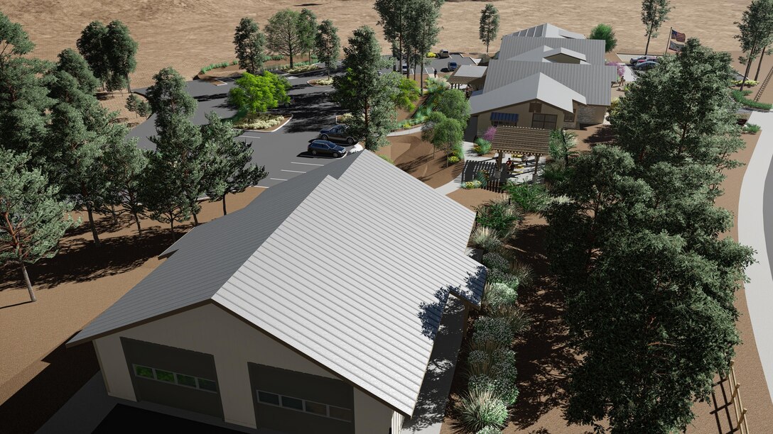 Artists rendering of the new U.S. Forest Service administrative building and warehouse facility currently under construction in Kernville, Ca. as part of the Isabella Lake Dam Safety Modification Project. The USFS facility is scheduled for completion in late summer 2017