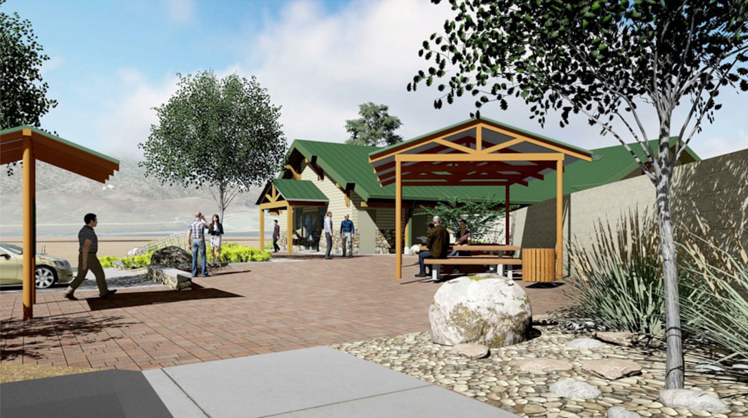 Artist’s rendering of the new U.S. Forest Service fire station currently under construction in Lake Isabella, Ca. as part of the Isabella Lake Dam Safety Modification Project. The USFS facility is scheduled for completion in late summer 2017.