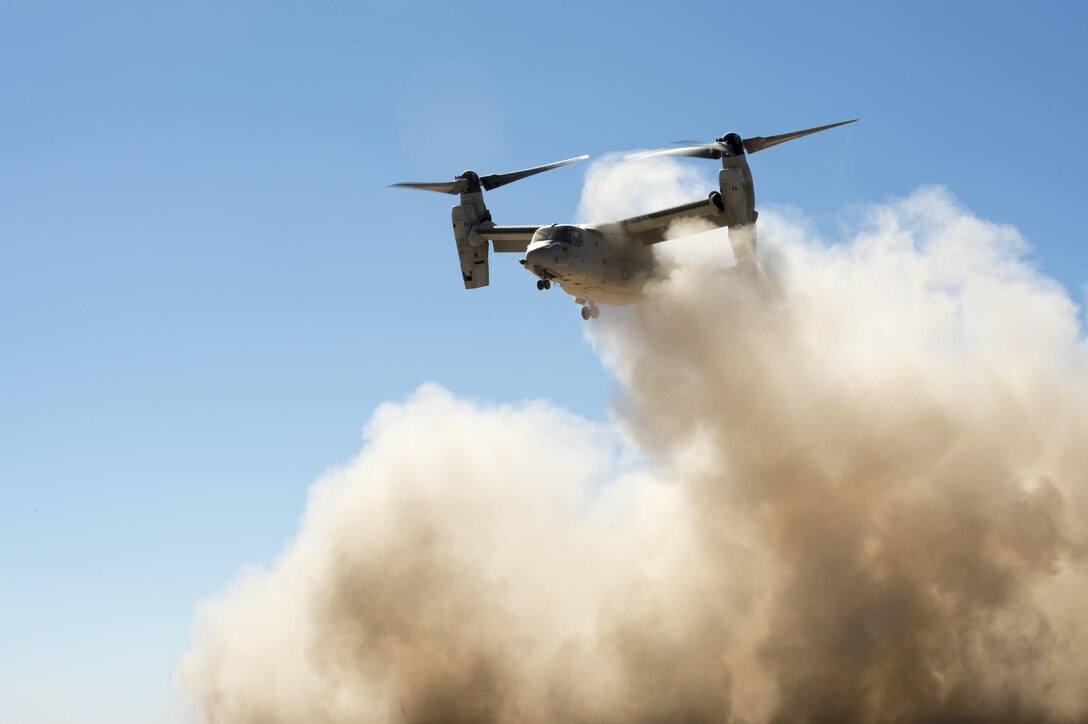 Service members from the Air Force, Army and Marine Corps participate in sustainment training at Grand Bara, Djibouti, Jan. 5, 2017. During the exercise, Air Force joint terminal attack controllers, along with soldiers from the 101st Infantry Battalion and Marines from the 11th Marine Expeditionary Unit conducted training utilizing MV-22 Osprey and F-16 Fighting Falcon aircraft. During a raid against the terrorist group al-Qaida in the Arabian Peninsula, Jan. 28, 2017, in Yemen, an Osprey hard-landed, injuring three service members and killing one. Air Force photo Tech. Sgt. Joshua J. Garcia